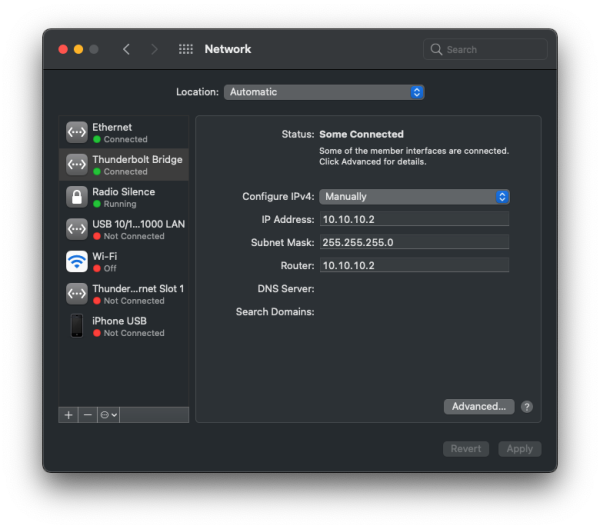Macos Big Sur Network Settings Preference Pane, Thunderbolt Bridge Image of Network Preference Pane
